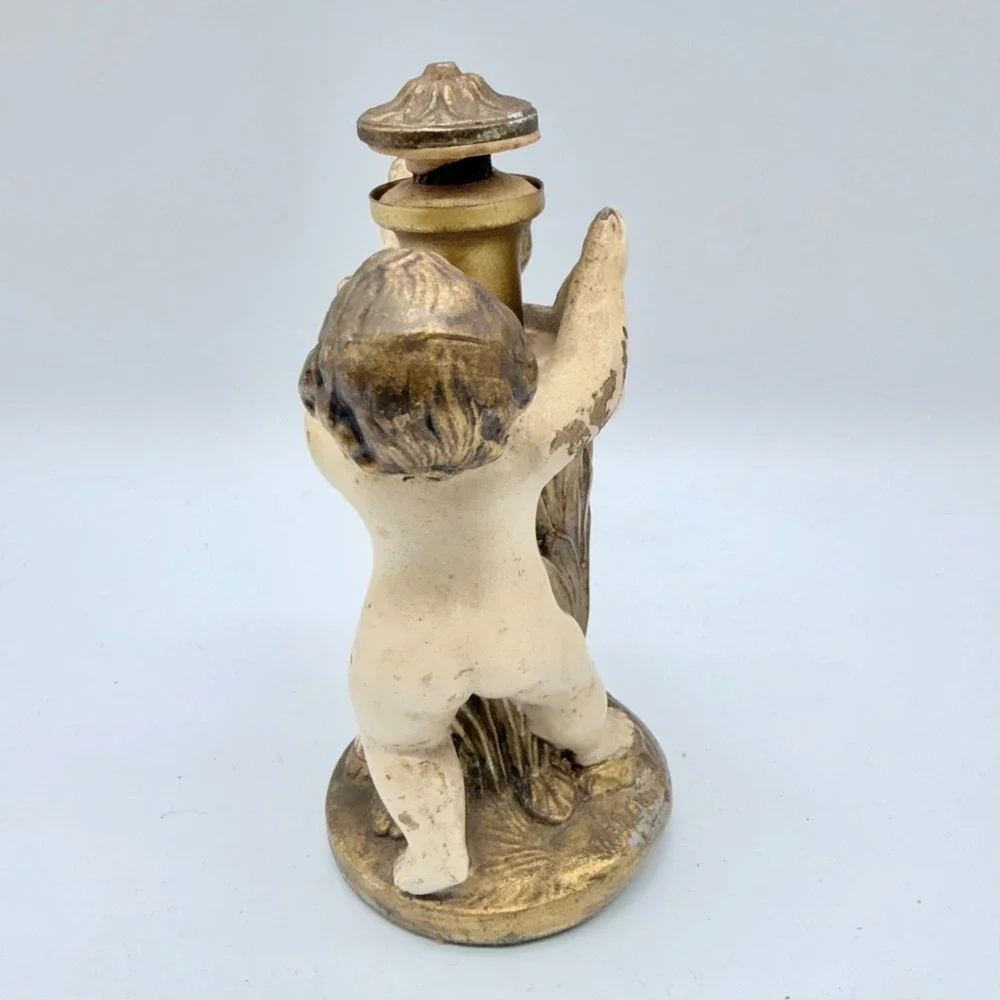 Vintage Cherub Putti Figural Lamp Base Finial Gold Cream Antique Style 4.75